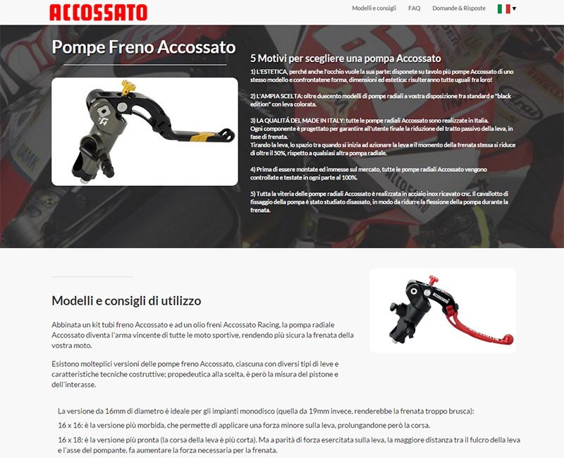 Landing page realizzata per conto di Ag Moto di Torino per promuovere le proprie pompe radiali Accossato nel settore moto.<br><a href=http://www.agmoto.com target=_blank>www.agmoto.com</a>